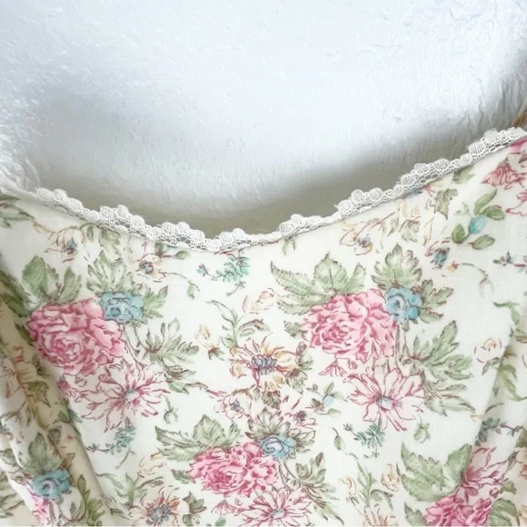 AMERICAN VINTAGE Floral Lace Trim Tie Should Straps Back Zipper Maxi Dress 7/8 - Picture 5 of 12